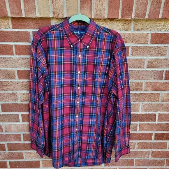Vintage Ralph Lauren Blake Red Plaid Button Up Shirt Men's Size Large - Picture 1 of 7